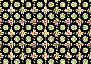 green and black floral digital wallpaper