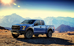blue Ford extended cab truck HD wallpaper