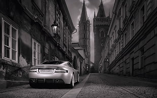 silver Aston Martin coupe, car, Prague, Aston Martin DB5, Aston Martin DBS HD wallpaper