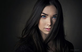 woman with black long hair HD wallpaper