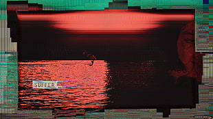 black flat screen computer monitor, glitch art, webpunk, abstract, red HD wallpaper