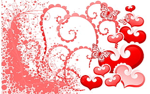 white and red floral with hearts wallpaper