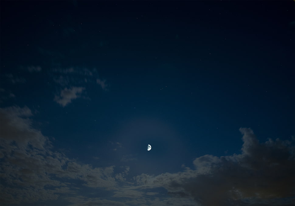 crescent moon, night, sky, Moon, clouds HD wallpaper