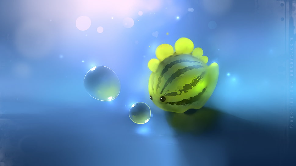 watermelon fish illustration, Apofiss, bubbles, artwork HD wallpaper