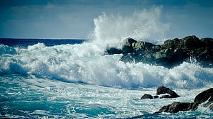 rocks and sea, landscape, sea, waves, coast HD wallpaper
