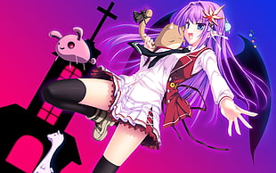 girl anime character wearing school uniform with wings digital wallpaper