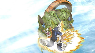 Super Saiyan Vegeta vs. Cell digital wallpaper, Dragon Ball Z, Vegeta, Cell (character)