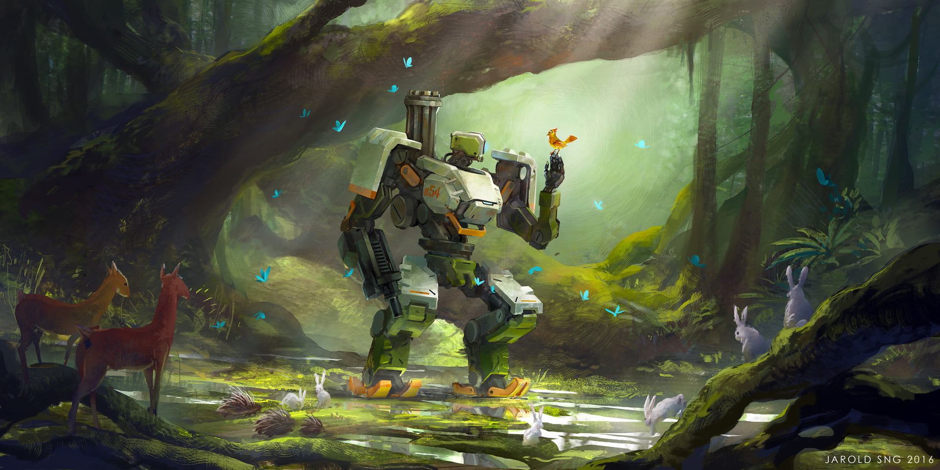 game digital wallpaper, PC gaming, Overwatch, Bastion (Overwatch), artwork