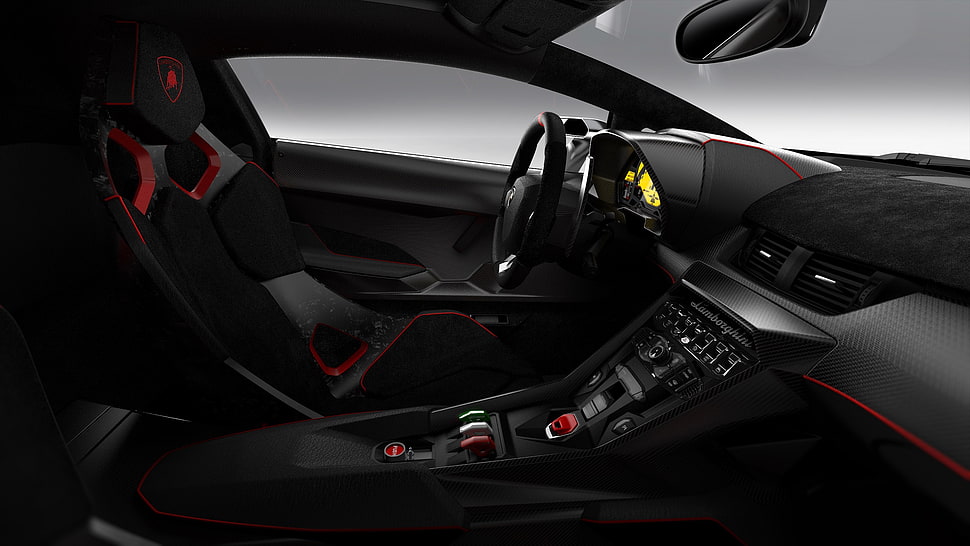 black and red car seat, Lamborghini, sports car, car HD wallpaper
