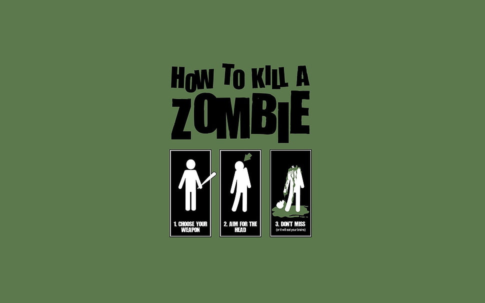 how to kill a zombie text overlay, anime, zombies, minimalism, simple background HD wallpaper