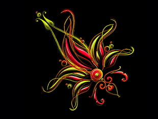 red and green floral digital wallpaper