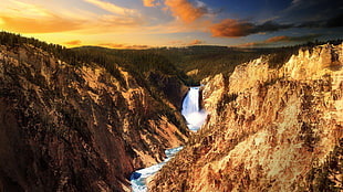 white waterfalls, nature, landscape, waterfall, Yellowstone National Park