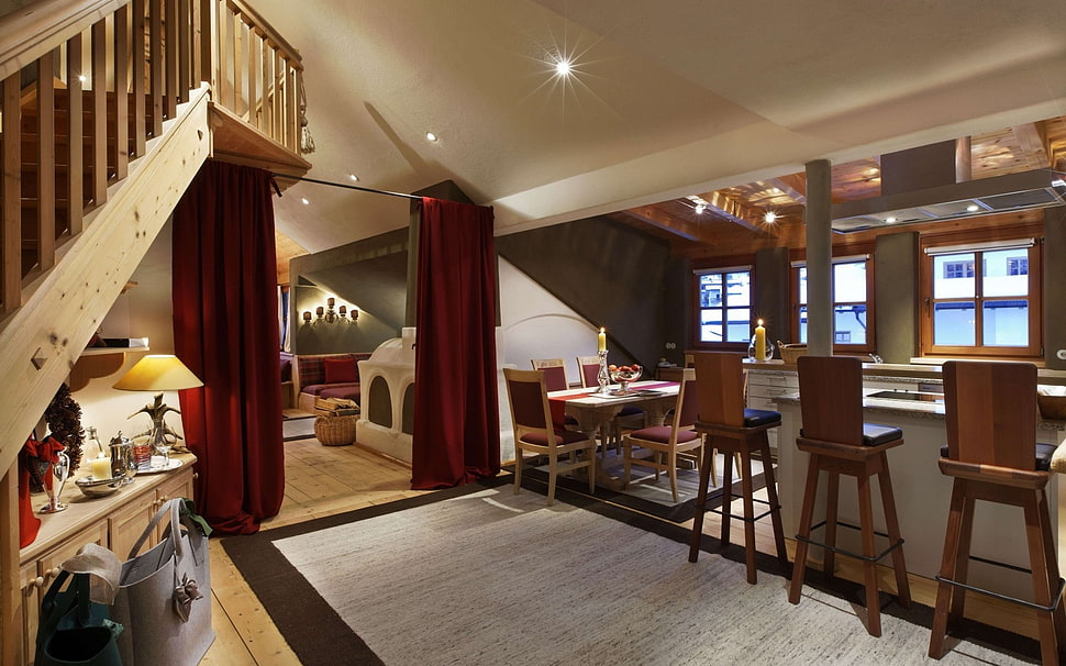 brown wooden chairs inside room HD wallpaper