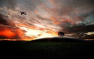 aeroplane, airplane, sunset, clouds, passenger aircraft