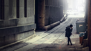 person's black jacket, urban, street, city