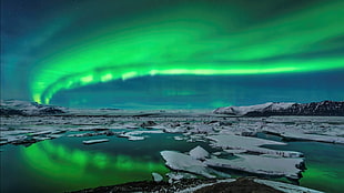 northern lights, nature, snow, aurorae, ice