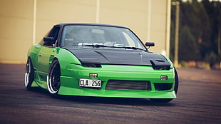 green and black covertible coupe, Nissan 240SX, Nissan, JDM, green cars