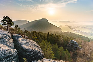stone formation and green trees during daytime HD wallpaper