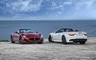 two white and red convertible coups, Maserati, car, white cars, red cars