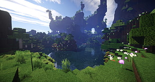 Minecraft screenshot, Minecraft, render, screen shot, lake HD wallpaper