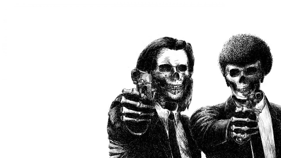 two men skeletons wall paper, Pulp Fiction, movies, simple background, skull HD wallpaper