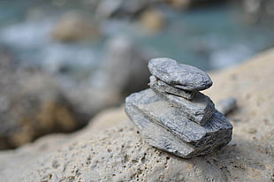 stack of gray stones, rock, depth of field, stones