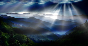 mountain with sun light illustration HD wallpaper