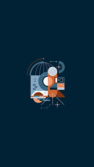 gray and orange observatory illustration, minimalism HD wallpaper
