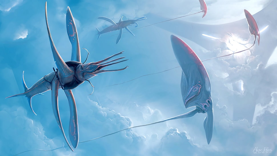 animals artwork, fantasy art, creature, clouds HD wallpaper