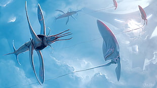 animals artwork, fantasy art, creature, clouds HD wallpaper
