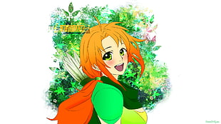 woman with orange hair wearing green clothes illustration