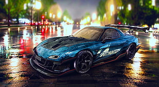 blue Mazda RX-7, car, Mazda RX-7, tuning, Need for Speed