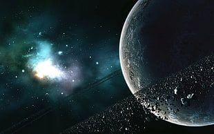 black and gray planet, JoeyJazz, spacescapes, space, Moon HD wallpaper