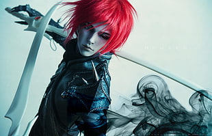 red haired male character with sword wallpaper