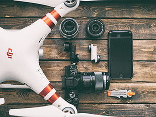 black and gray DSLR camera, drone, tech, technology, camera