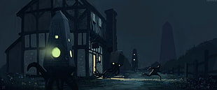 silhouette of machine chasing person outside house
