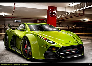 green supercar screenshot, car, sports car, tuning, digital art HD wallpaper
