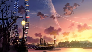 London Eye, England illustration, ferris wheel, digital art, London