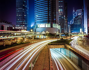 time-lapse photography of roads and buildings, hong kong HD wallpaper
