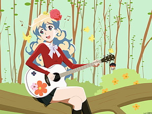 anime girl playing guitar illustration HD wallpaper
