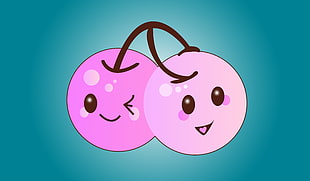 pink and white Hello Kitty illustration, Adobe Illustrator, artwork, emoticons, cherries (food)