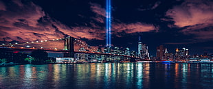 cityscape photograph at nighttime, cityscape, horizon, New York City, night HD wallpaper