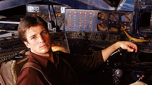 men's brown collared dress shirt, Firefly, science fiction, Nathan Fillion