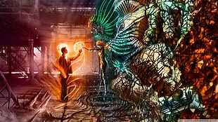 man standing while facing female fairy wallpaper, anime, Vitaly S Alexius, artwork