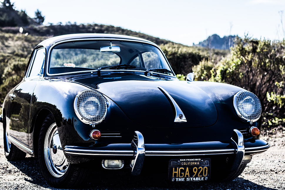 black coupe, Auto, Retro, Front view HD wallpaper