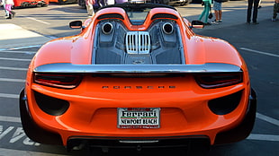 orange Porsche sports car, car, Porsche 918 Spyder, orange