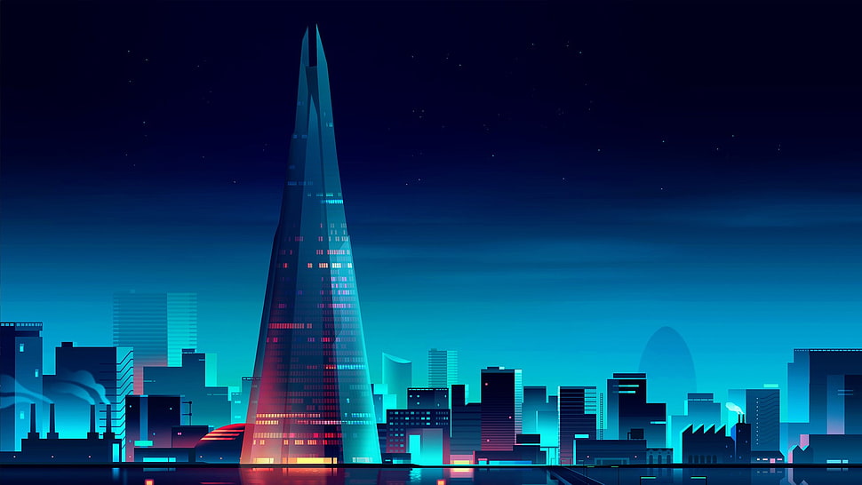 city buildings art, cityscape, night, stars, London HD wallpaper