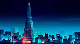 city buildings art, cityscape, night, stars, London