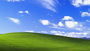 landscape photography of green field under blue sky, Windows XP, Microsoft Windows, hills