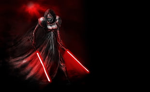 person holding light sabers character illustration, Star Wars, lightsaber, Sith, artwork HD wallpaper